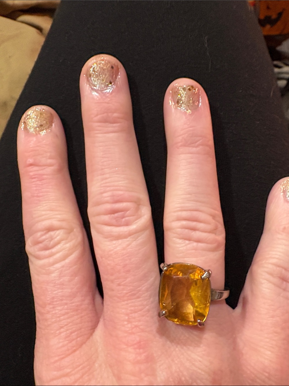 Yellow Citrine-Style Cushion Ring in Silver Setting Size 6 and 3/4